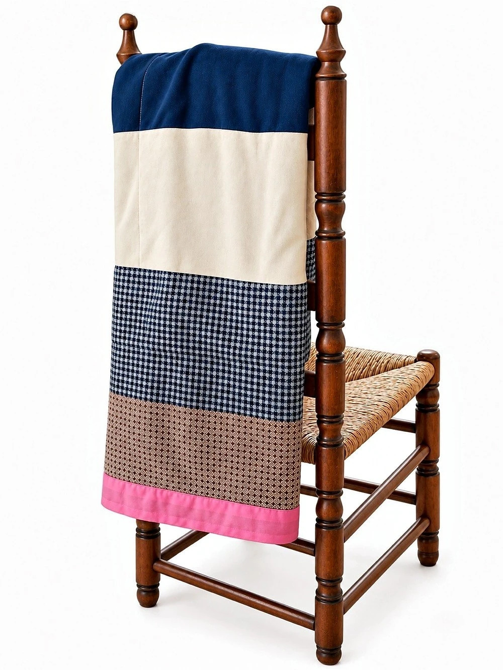 Vintage Patchwork Quilt Reversible Pink Navy Cream 50x80